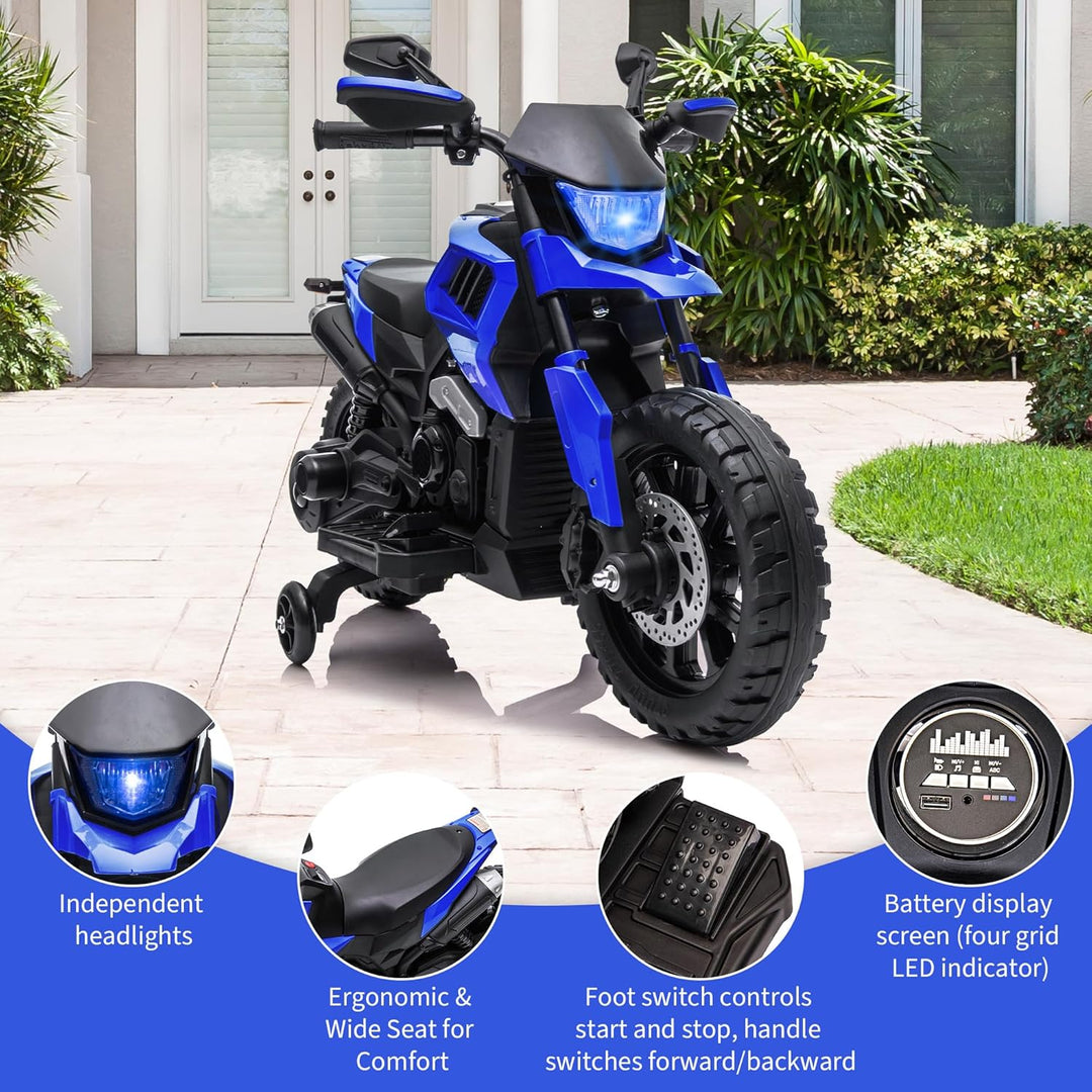 6V Elektro Motorrad Kinder, Kindermotorrad Mit 3 Geschwindigkeiten, Stützrädern, Max 6 Km/h, Bis Zu