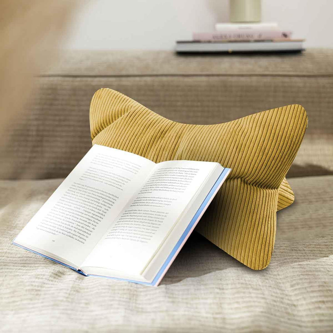 MAGMA Leseknochen INGA 2er Set, Cord Look, Farbe gelb, 42cm x 22cm, ergonomische Form für Nacken- od