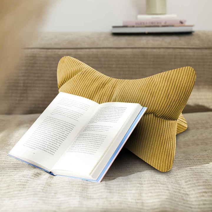 MAGMA Leseknochen INGA 2er Set, Cord Look, Farbe gelb, 42cm x 22cm, ergonomische Form für Nacken- od