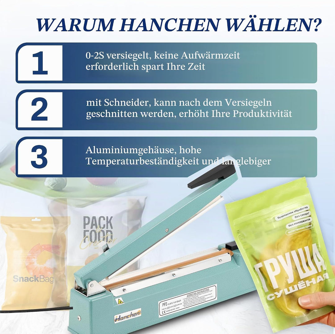 Hanchen Heisssiegelmaschine mit Klinge Tragbares Heisssiegelgerät Tisch Schweissgerät 200mm~500mm Im