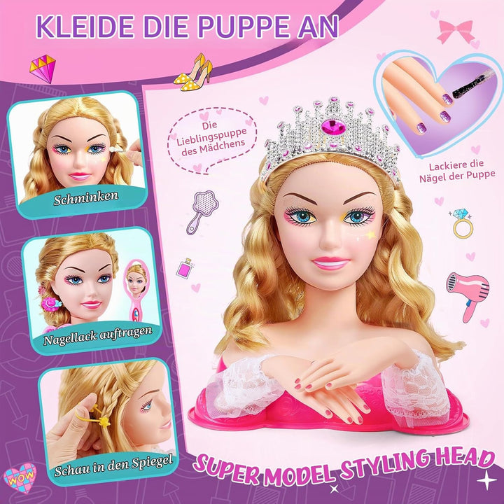 G.C Schminkpuppe Frisierkopf für Kinder Mädchen Spielzeug mit Schminkkopf Haartrockner Nagellack Kin