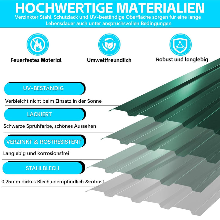 24er Set Profilblech Trapezblech, 115x45cm (12,42m²) Verzinkt Metall Dachplatten Wellblechplatten mi