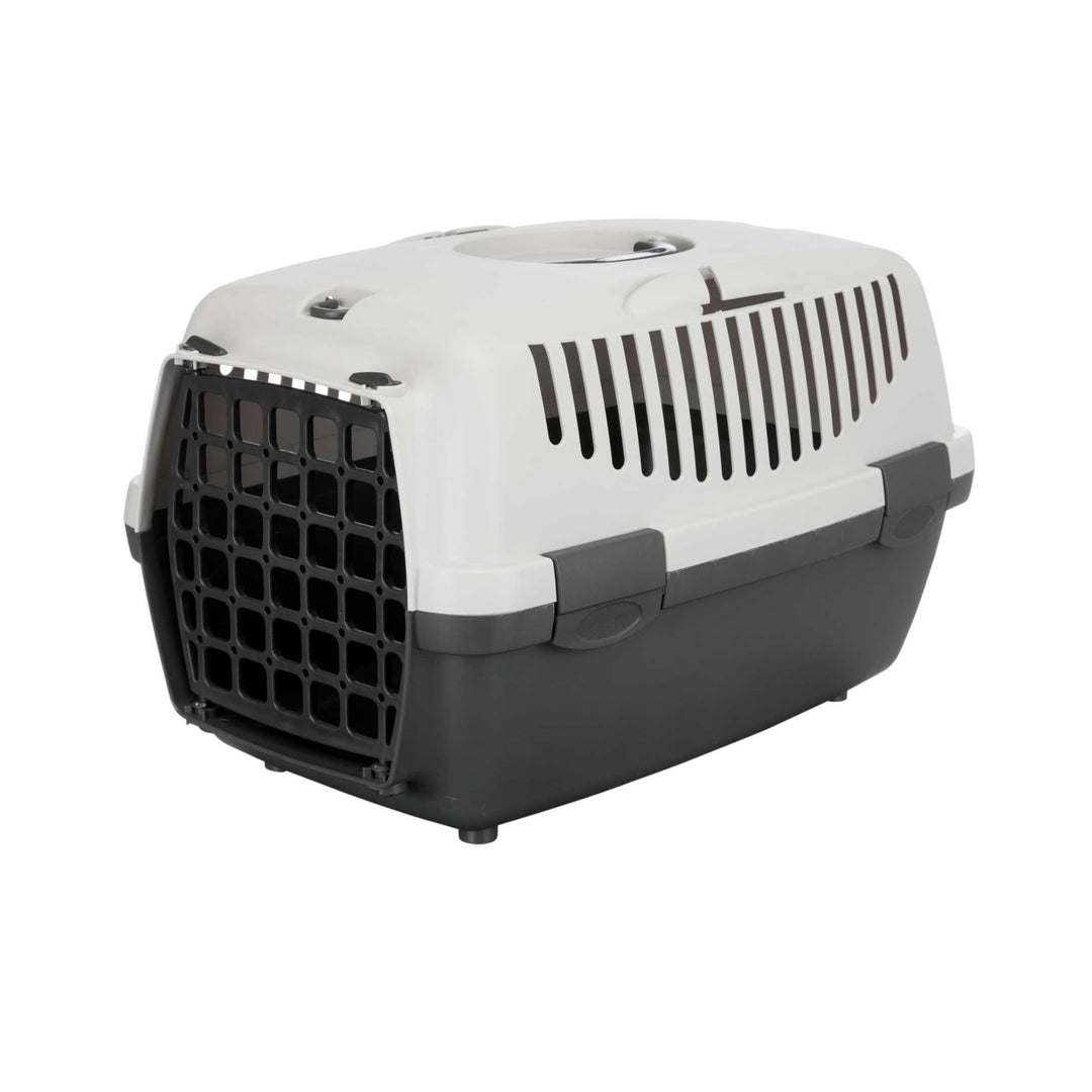 TRIXIE Transportbox Capri 2 – XS-S: 34 × 31 × 55 cm, hellgrau/flieder, Transportbox für Hunde bis 8