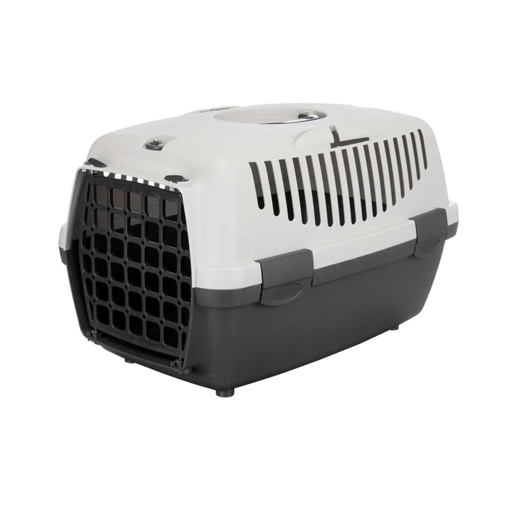 TRIXIE Transportbox Capri 2 – XS-S: 34 × 31 × 55 cm, hellgrau/flieder, Transportbox für Hunde bis 8