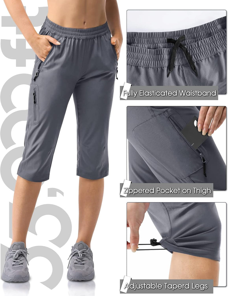 33,000ft Damen 3/4 Hose Capri Wanderhose Stretch Leichte Radhose Taschen Sommer Outdoor Golf Hose 36