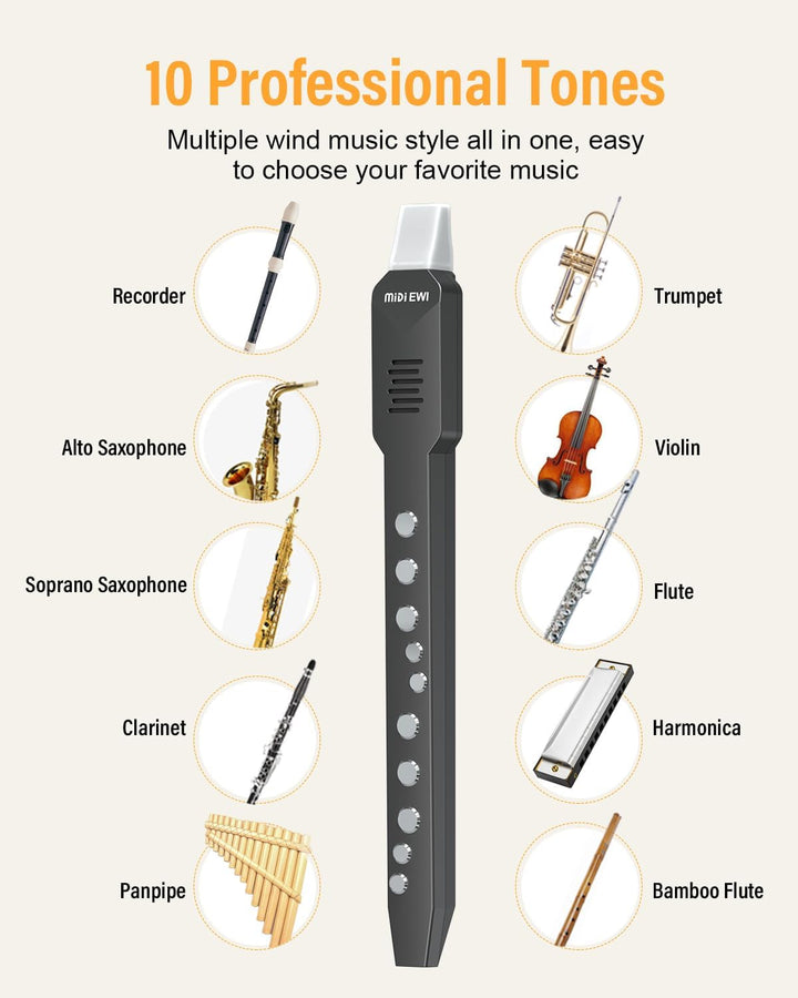 Digitales Blasinstrument, Elektrisches Blasinstrument Schwarz Unterstützt MIDI-Bluetooth, Elektronis