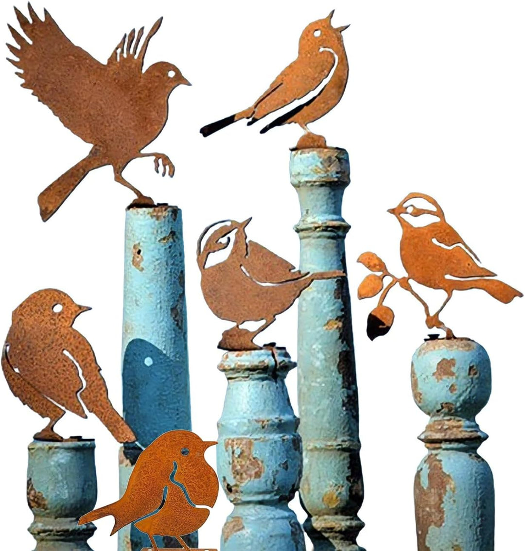 6 Stück Dekorative Vögel, rostige Vögel mit Schrauben, Deko für Garten, Metall, rostig, für Terrasse