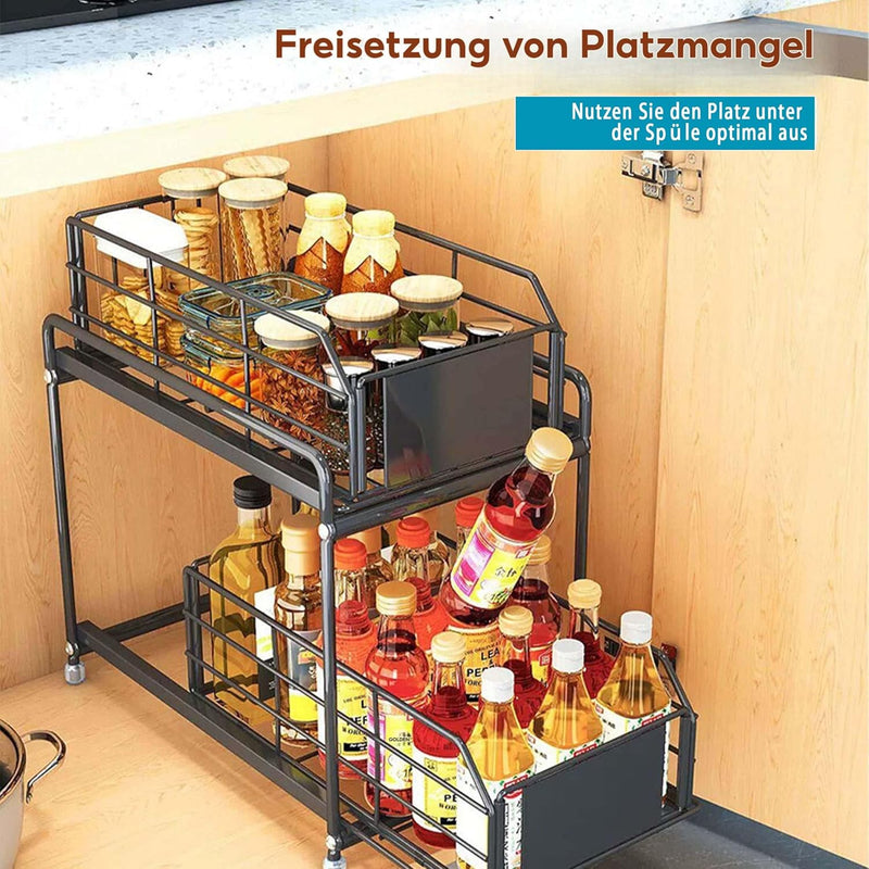 UUE Küchenschrank Organizer, Kohlenstoffstahl Spülschrank Organizer, Ausziehbarer Schrank Organizer