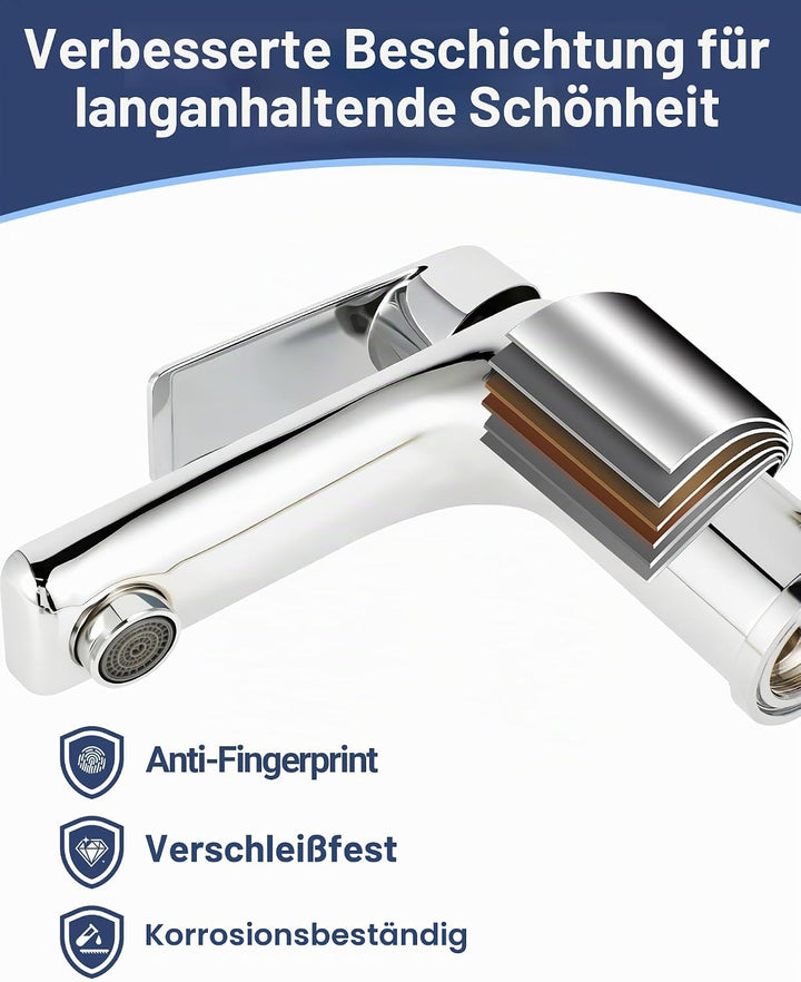 Wasserhahn Bad Edelstahl - Einhebelmischer Waschbecken - Bad Wasserhahn mit 60 mm Anschlussschlauch,