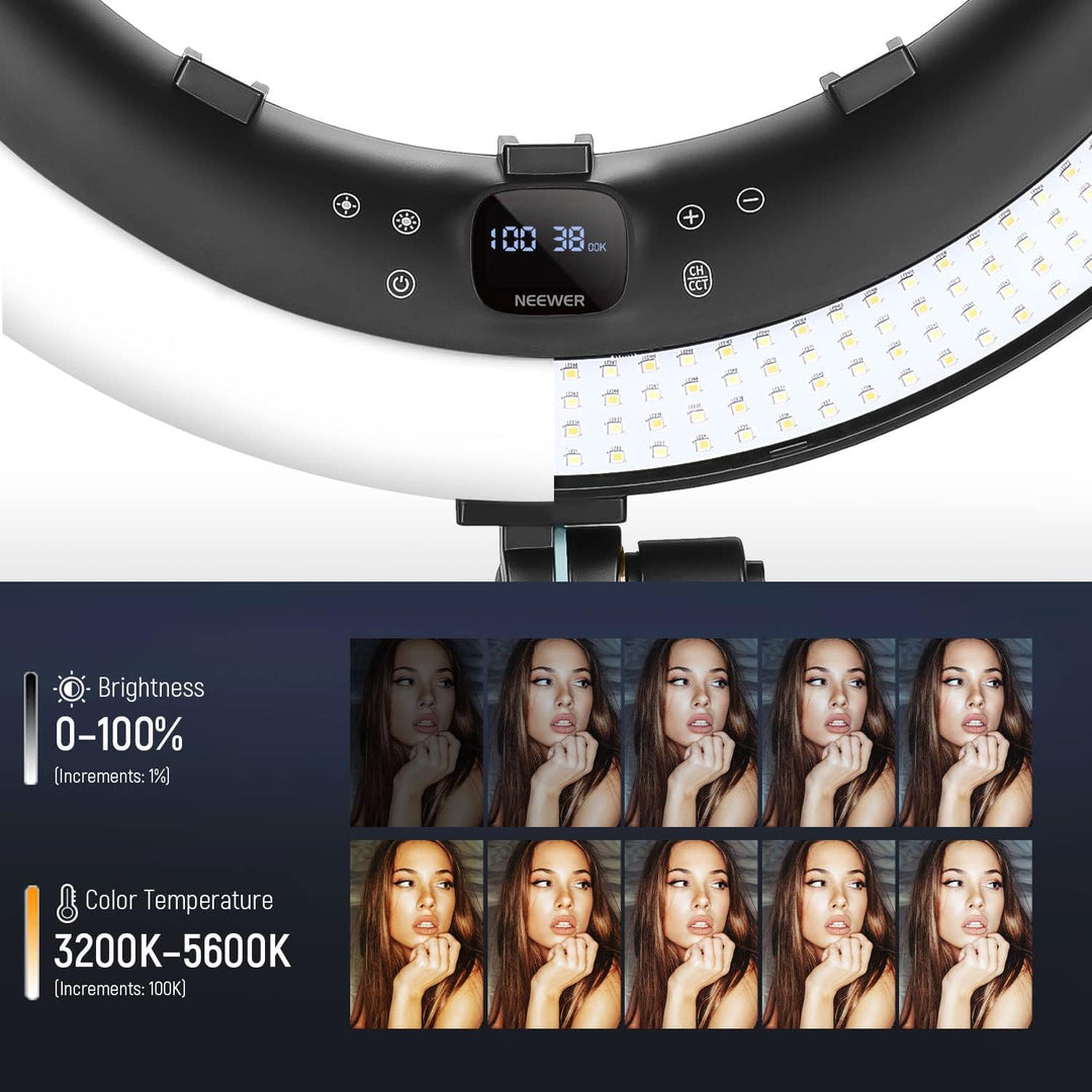 NEEWER 19Zoll Ringlicht mit Ständer,3 Telefonhalterungen & Mini Kugelkopf,verbesserte 2,4G&Touch Ste