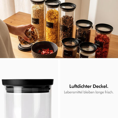 KIVY Vorratsgläser mit transparenten Glasdeckel [3x 1200ml] Stapelbare & Luftdichte Vorratsdosen mit