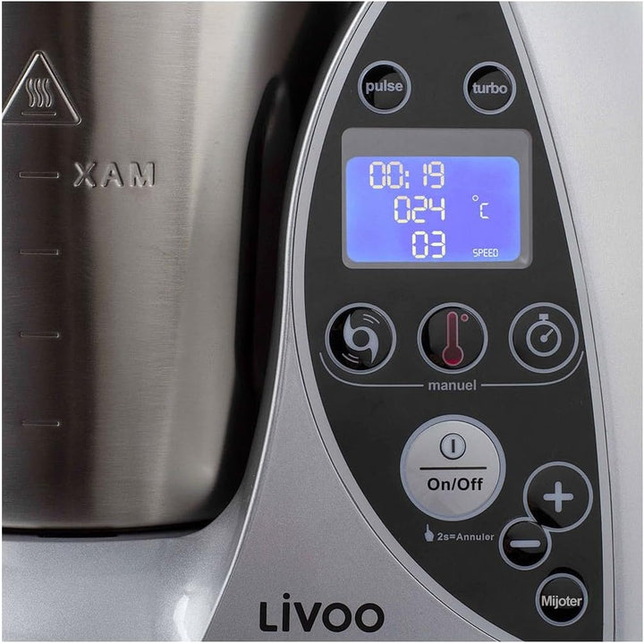 Livoo DOP142G Küchenmaschine beheizbar, Edelstahl, grau, Grau