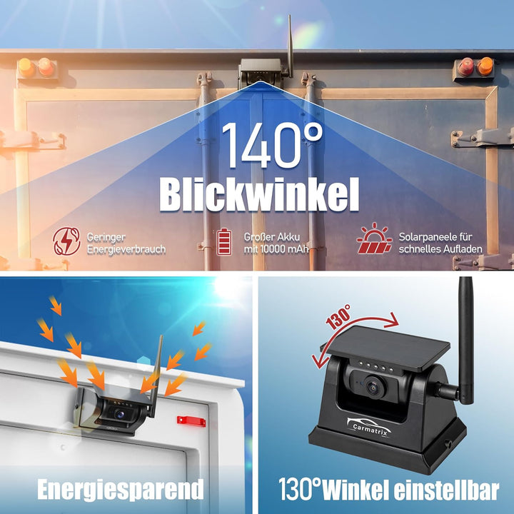 Solar Funk Auto Rückfahrsystem HD mit Magnet für grosse Fahrzeuge Wohnmobile Van etc. Rückfahrkamera