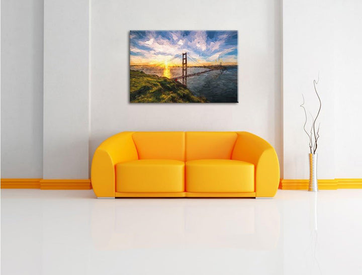 Pixxprint Gigantische Golden Gate Bridge in San Francisco Pinsel Effekt, Format: 100x70 auf Leinwand