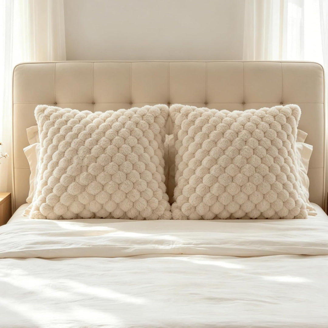 NIULAA Flauschig Kissenbezug 45x45 Beige 2er Set Plüsch Deko Kissenbezüge Weich Gestreift Kissenhüll