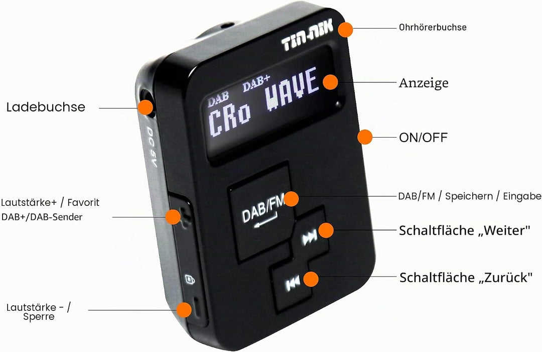 Tin-Nik DAB-379 Tragbares Digitales DAB-Radio, DAB+/DAB/FM Mini Radio - Pocket DAB Radio für Sport W