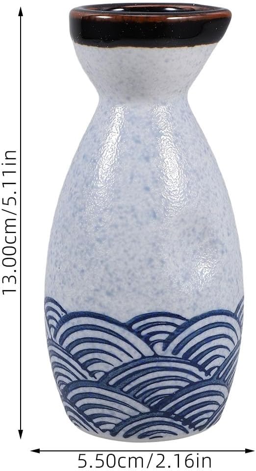 HEMOTON Keramik Sake Set Japanische Sake Flasche Und Vier Ochoko Tassen Glasiert Sea Ripple Sake für