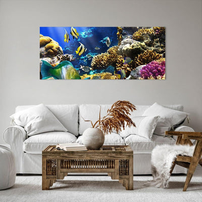 Wandbilder Dekoration Wohnzimmer Korallenriff Ozean Krabbe Fisch Panorama Bilder auf Leinwand 120x50