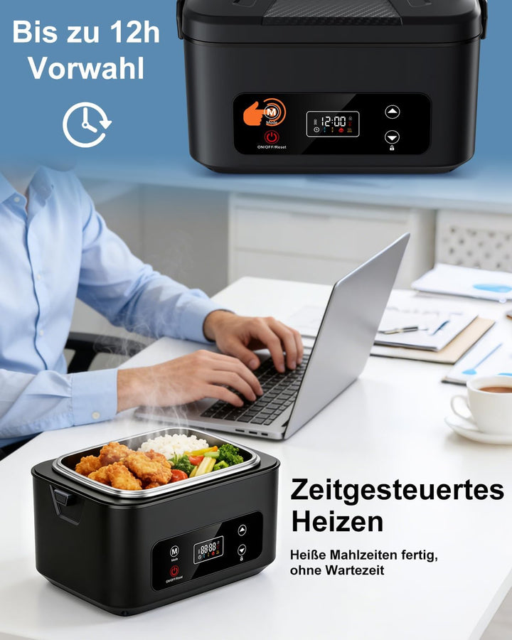 Elektrische Lunchbox, 100W Brotzeitbox Brotdose Gross 1.2L, Kabellos Tragbare Beheizbare Lunchbox El