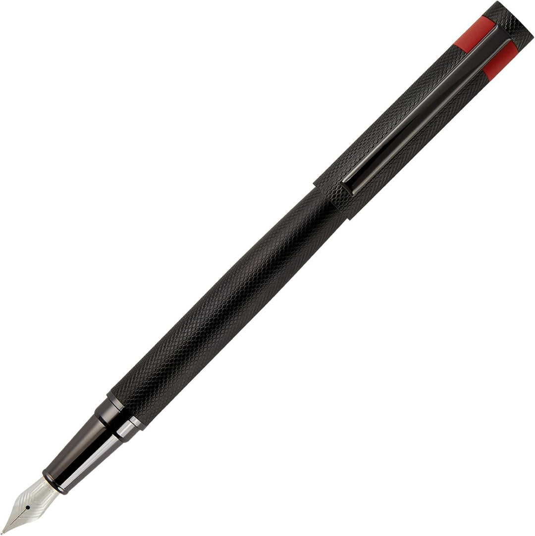 Hugo Boss Loop Diamond Füllfederhalter aus Messing in der Farbe Schwarz, Länge: 14,7cm, Federstärke: