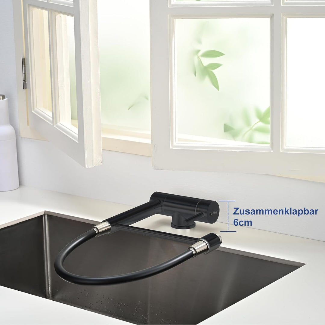 Ausziehbare Küchenarmatur, Klappbare Küchenarmatur, 360° Schwenkbare Spültischarmatur in Gebürstetem