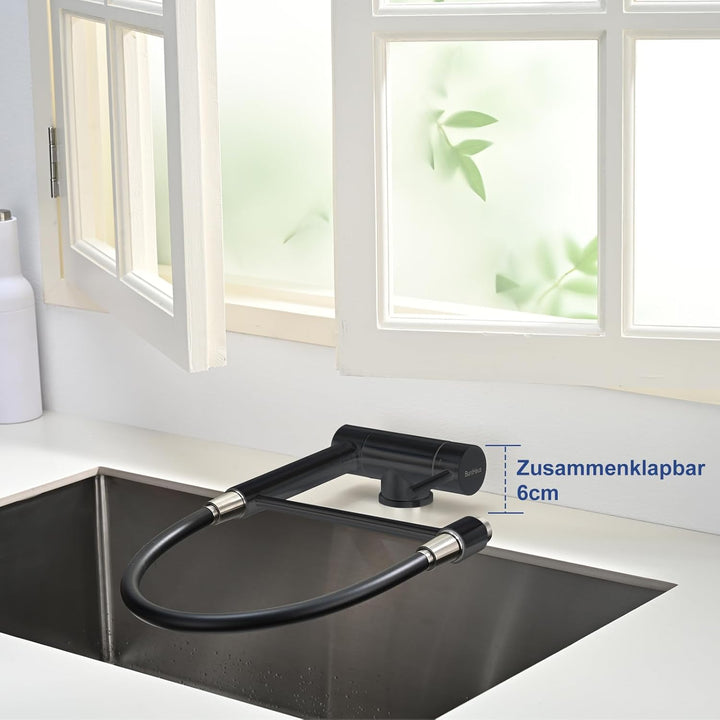 Ausziehbare Küchenarmatur, Klappbare Küchenarmatur, 360° Schwenkbare Spültischarmatur in Gebürstetem