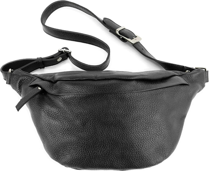 modamoda de - T77 - ital. Hüfttasche Bauchtasche Brusttasche Large aus weichem Leder, Farbe:Schwarz,
