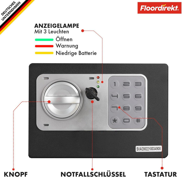 Floordirekt Tresor Cortez Möbeltresor Safe - 17 x 23 x 17 cm, Anthrazit - elektronisches Zahlenschlo