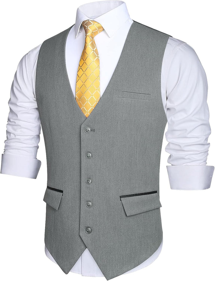 HISDERN Anzugweste für Herren Elegant Hochzeit Weste Klassische Einfarbig Casual Businessweste Forme
