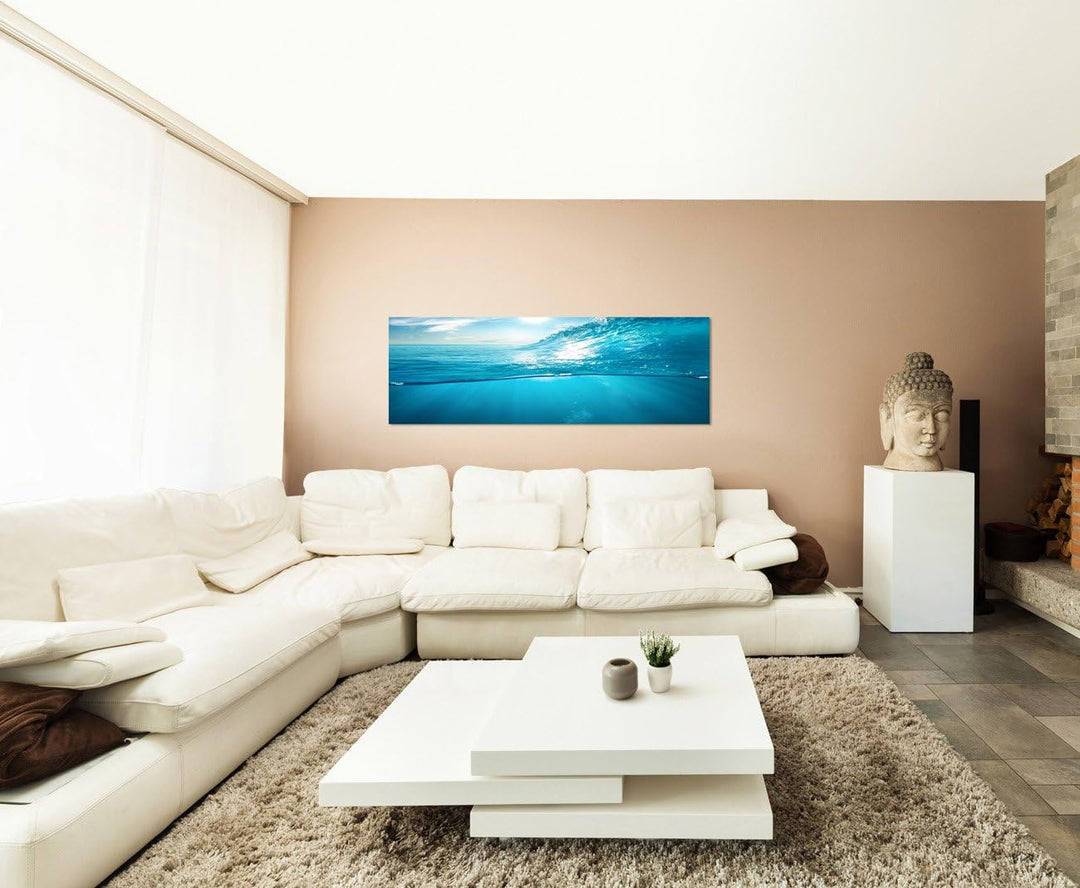 Paul Sinus Art Panoramabild auf Leinwand und Keilrahmen 150x50cm Meer Unterwasser Welle Sonnenlicht