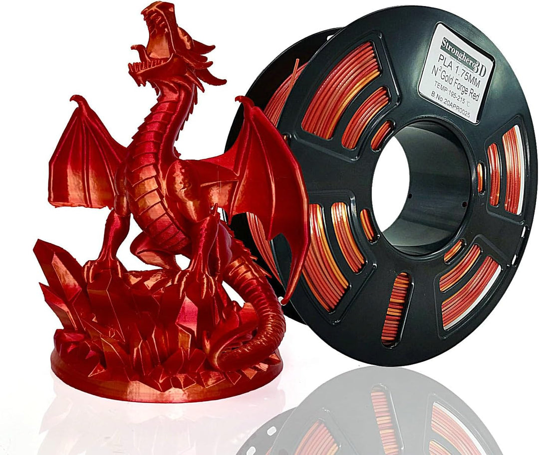 Stronghero3D PLA-3D-Drucker-Filament, 1,75 mm, Rot (Golden Fire)-Seide-Gold und Galaxie-Rot, erschei