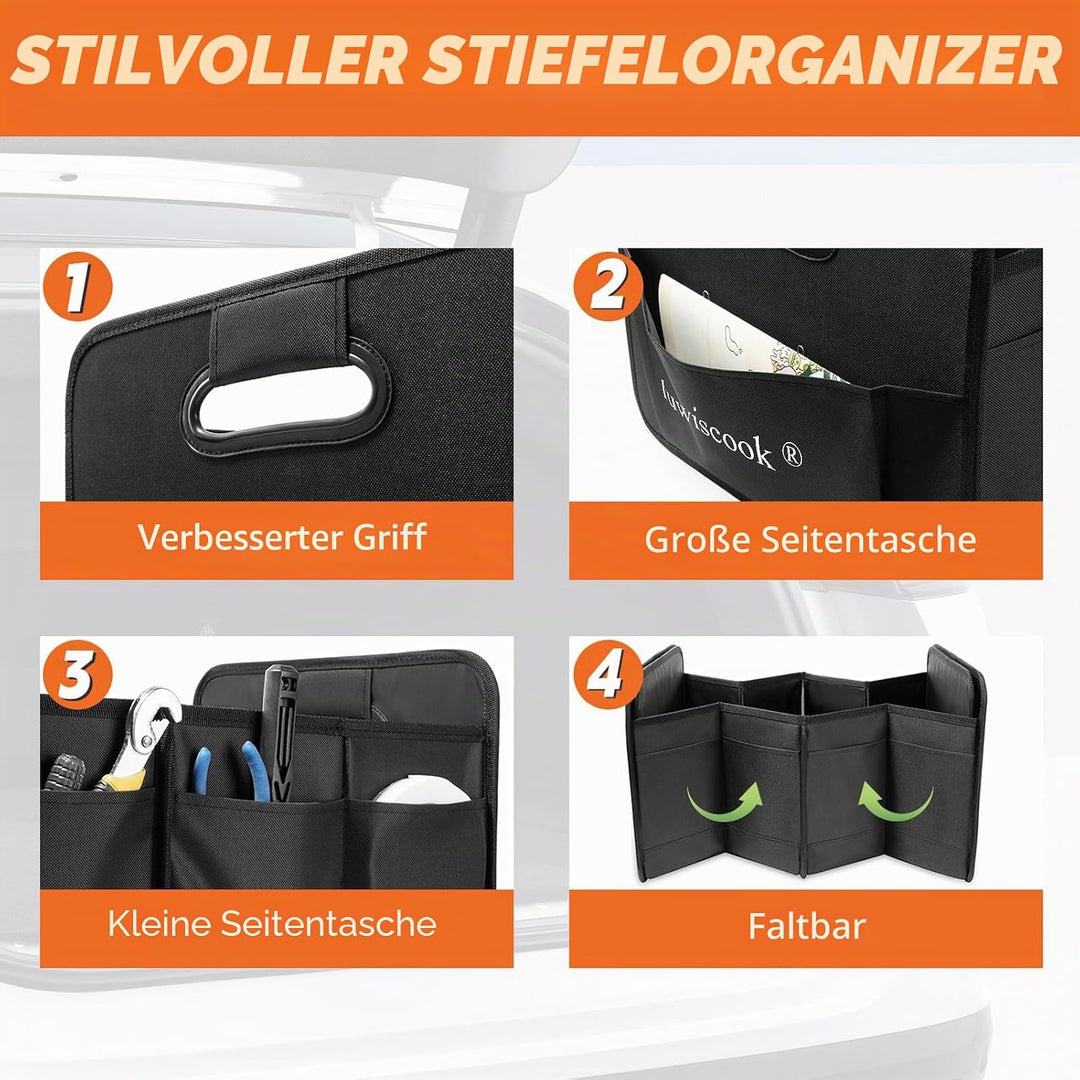 Auto Kofferraum Organizer, zusammenklappbarer Auto Kofferraum Organizer, 68L Lagerung Tidy mit 2 gro