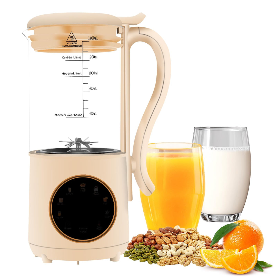 Nussmilchmaschine, 1400ml Entsafter Sojamilch Maschine mit 16 Klingen, LED Anzeige, 4 Stunden Warmha
