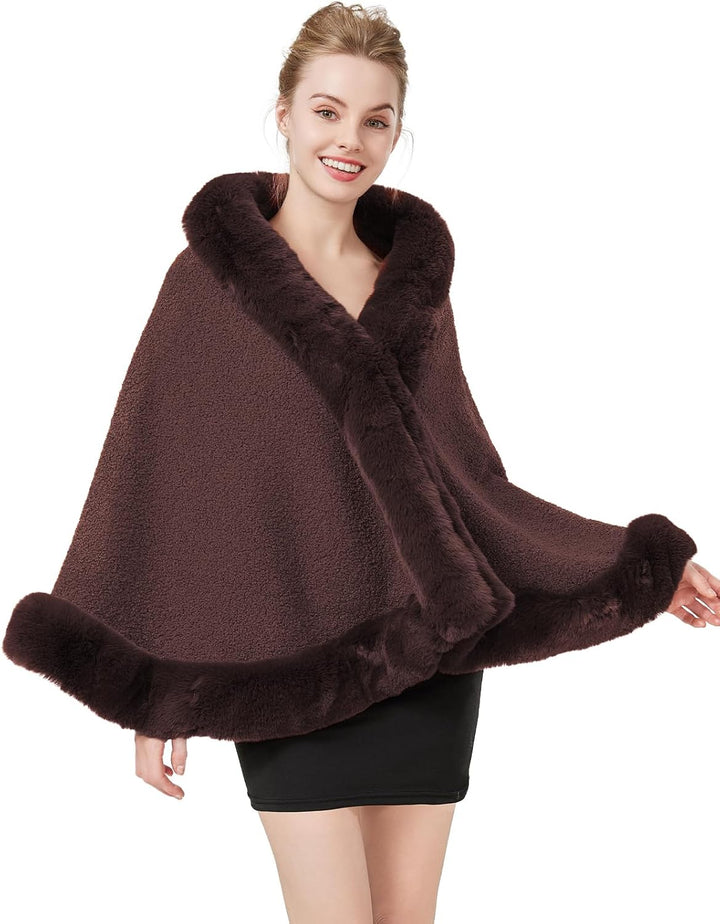 BEAUTELICATE Damen Kunstpelz Stola Brautjacke Bolero Winter Brautschal Mantel für Hochzeit Festlich