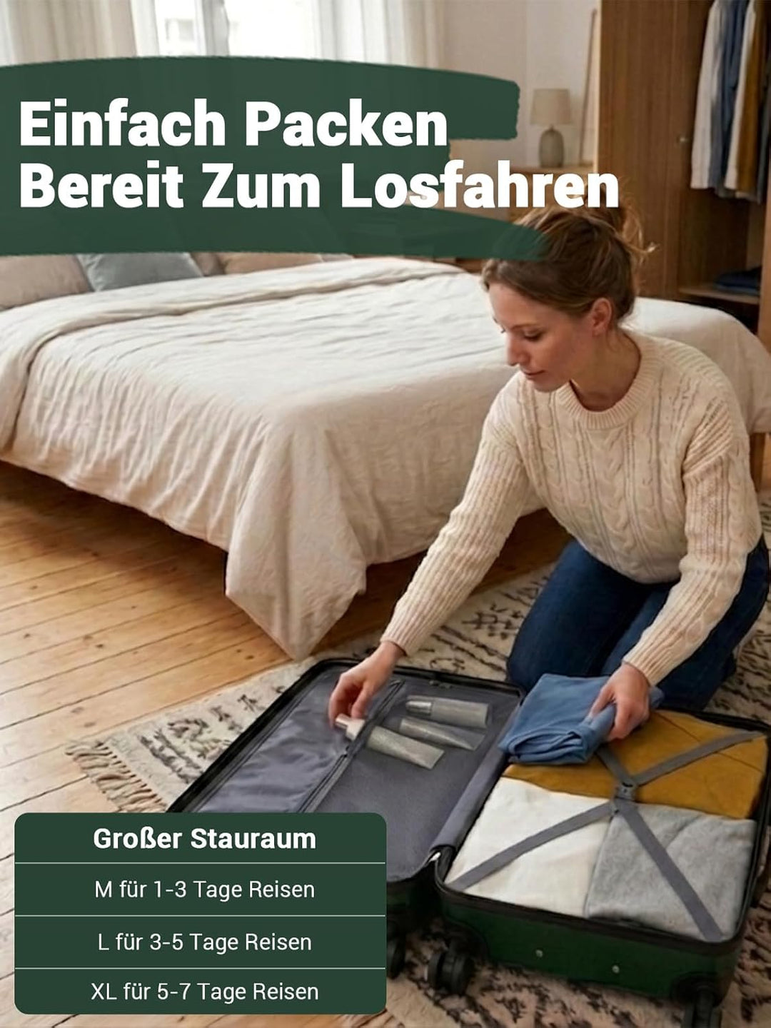 Mittelgrosser Koffer L, Hartschalenkoffer aus ABS, Leichter Trolley mit 4 Leisen 360° Doppelrollen,