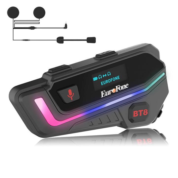 EuroFone Motorrad Bluetooth Headset, Motorrad Bluetooth Intercom Kommunikationssystem mit LED-Bildsc
