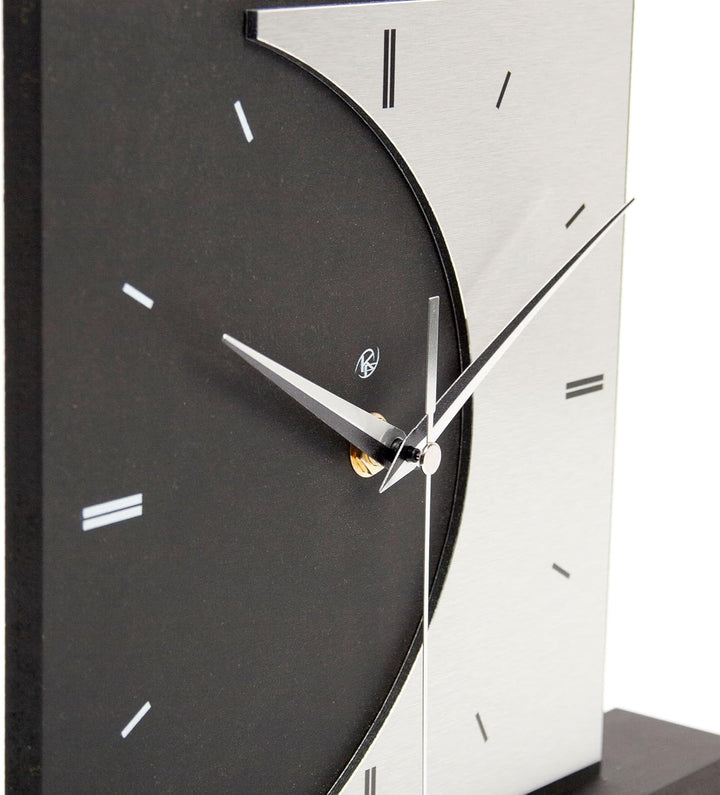 Kreative Feder Standuhr „Silvermoon“ aus Holz – Schwarze Tisch-Uhr ohne Ticken (leises Quarzuhrwerk)
