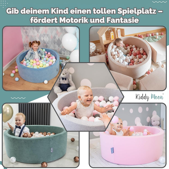 KiddyMoon Bällebad 90X30cm/300 Bälle ∅ 7Cm Bällepool Mit Bunten Bällen Für Babys Kinder Rund, Hellgr