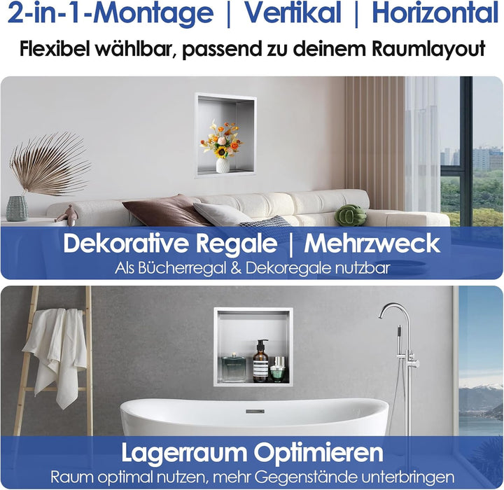 ROVOGO 30x30x10cm Wandnische Dusche Edelstahl 304, Eingebettete Duschnische Einzelregal Lagerung für