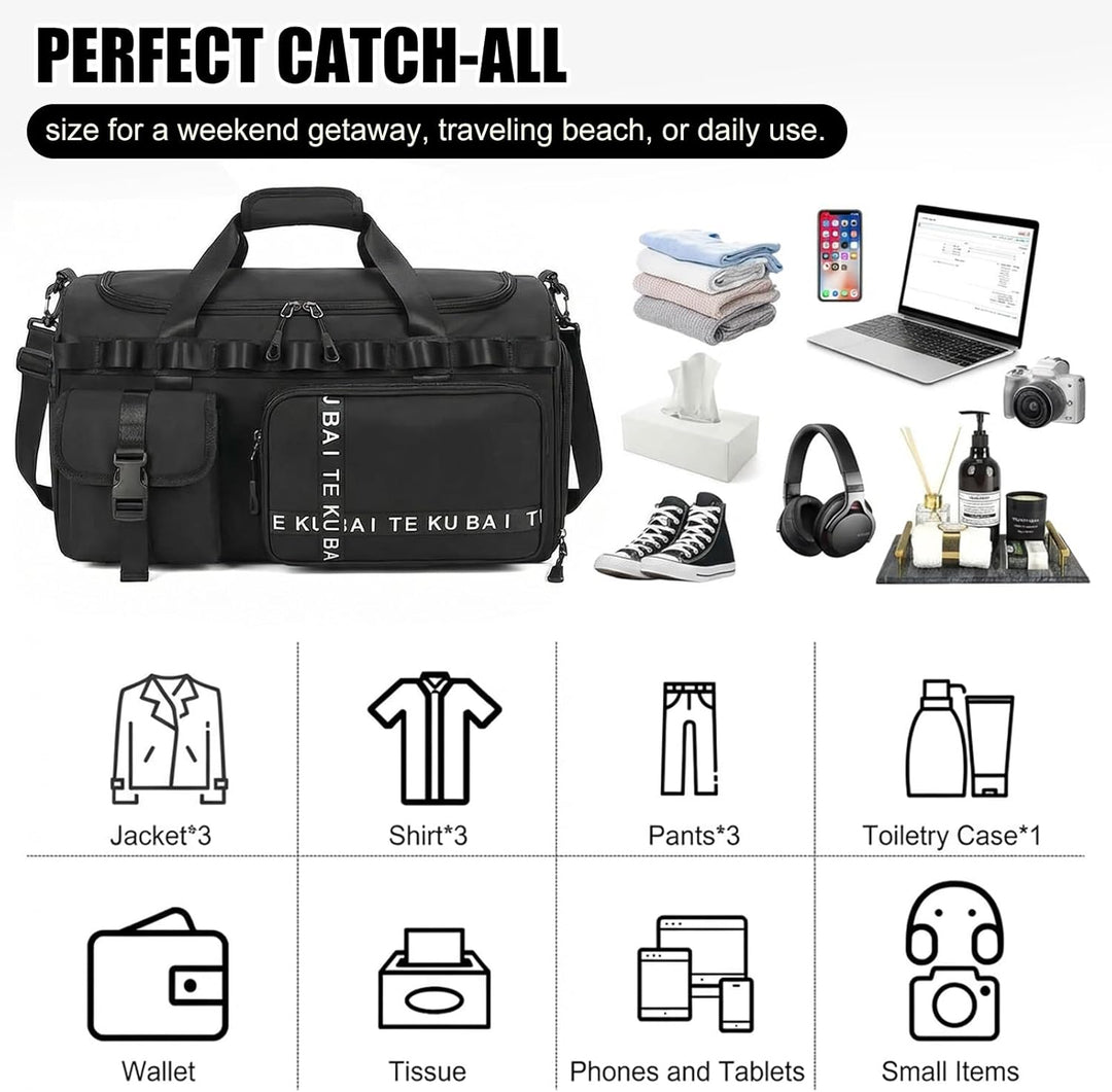 Sporttasche Reisetasche für Damen und Herren, Gross 65L Sporttaschen mit Schuhfach & Nassfach, Large