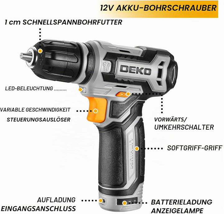 Werkzeugkoffer Gefüllt Mit Akkuschrauber: DEKO 238 Teile Werkzeug-Set Mit Schubladen-Design, 12V Akk