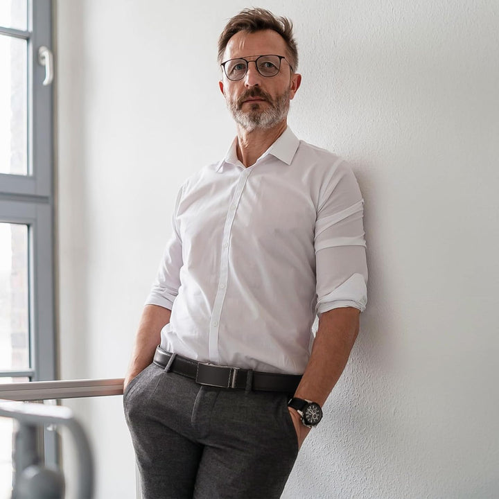 28"-68 "Herren Ledergürtel mit Ratsche, gross und schlank mit automatischer Schnalle 150cm/44"-52" T