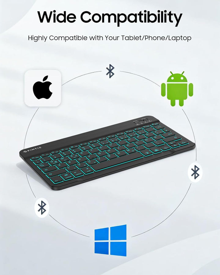 FINTIE Bluetooth Tastatur mit Hintergrundbeleuchtung in 7 Farben, Tablet Tastatur mit deutschem Layo