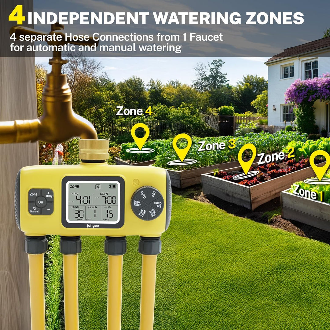 Bewässerungscomputer 4 Ausgänge mit Messing Einlass, 4 Zone Bewässerungsprogramme Garten Bewässerung