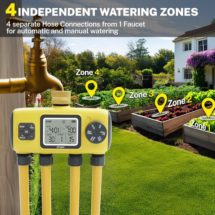 Bewässerungscomputer 4 Ausgänge mit Messing Einlass, 4 Zone Bewässerungsprogramme Garten Bewässerung