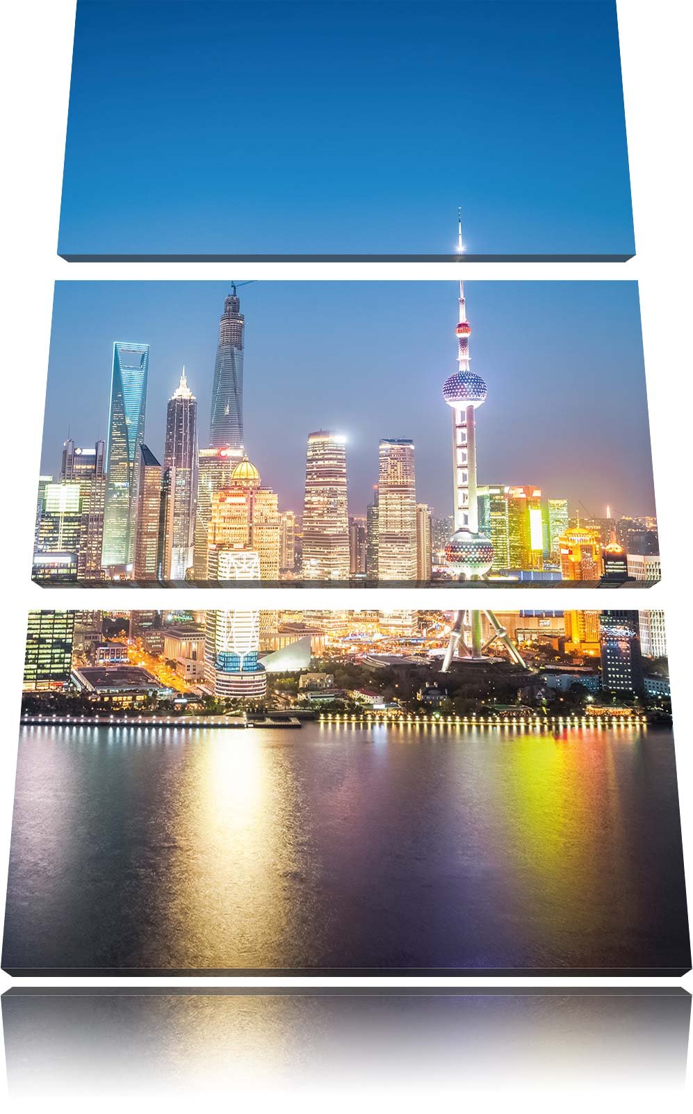 Pixxprint Shanghai Skyline als Leinwandbild/Grösse: 3 Teilig (120x80 cm) cm/Wandbild/Kunstdruck/fert
