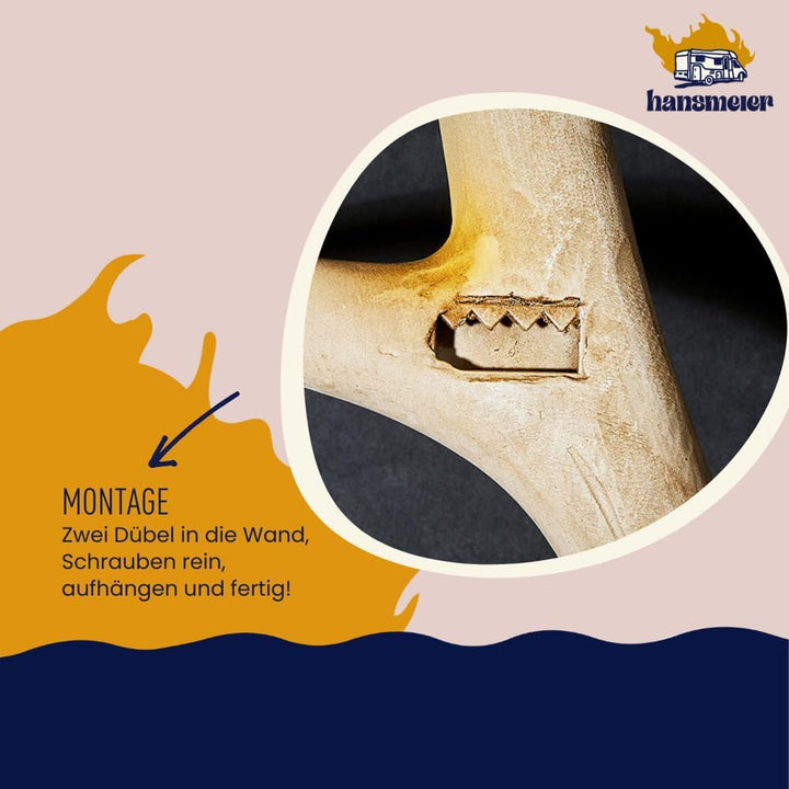 Hansmeier® Geweih Rustikal| Vintage-Natur | Für Innen, Aussen, Balkon & Garten | 54 x 40 x 14 cm | D