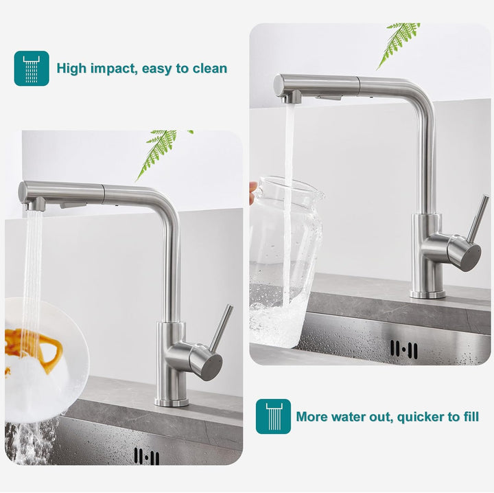WOOHSE Niederdruck Armatur Küche, Wasserhahn Küche Ausziehbar mit 2 Modi Brause, Niederdruck Wasserh