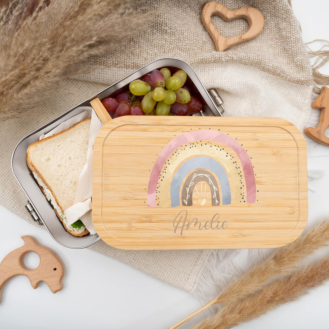 Kidsmood - Personalisierte Brotdose Kinder mit Fächern – Edelstahl Snackbox mit Fächern für Schule &