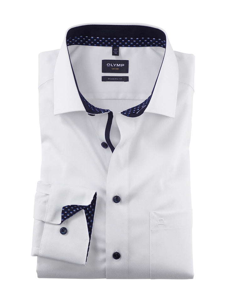 OLYMP Herren Businesshemd Langarm Luxor,Einfarbig,modern fit,Global Kent 37 Weiss 00, 37 Weiss 00